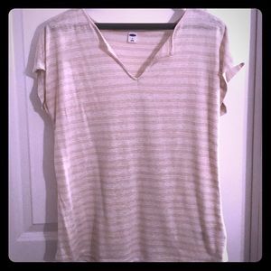 Old Navy, Cream & Tan Striped V-Neck Tee